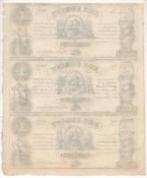 1852. 1Ft "Kossuth bankó" kitöltetlen "F","G","H" hármas ívb...