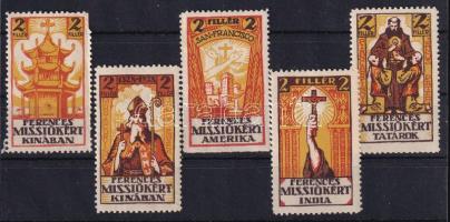 1928 A Ferences Missziókért 5 klf. levélzáró segélybélyeg eredeti gumizással