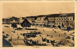 1911 Eperjes, Presov; Fő tér, Városháza, piac, Takarékpénztár, üzletek / main square, town hall, market, savings bank, shops (EK)