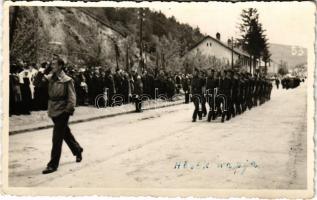 1944 Székelyudvarhely, Odorheiu Secuiesc; Hősök napja, táborba vonulás / military parade, leaving to the camp. photo (EK)