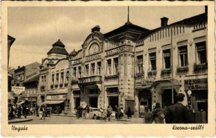 1943 Ungvár, Uzshorod, Uzhhorod, Uzhorod; Korona szálloda, üzletek, gyógyszertár, drogéria / hotel, shops, pharmacy (EK)