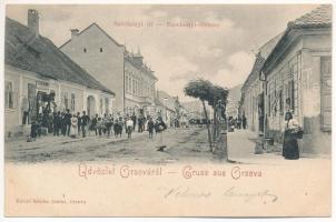 Orsova, Széchenyi út, Trajan Gamber üzlete. Raichl Sándor Junior kiadása / street, shop