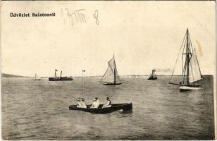 1917 Balaton, csónakázó társaság, vitorlások. Mérei Ignác kiadása (EK)