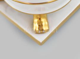 Herendi zöld virágmintás körmös kaspó, kopott, kis lepattanással, jelzett, m: 17,5 cm