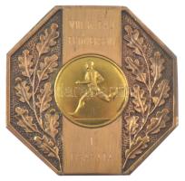 ~1980. VIII. K. táj. futóverseny - I. csapata részben aranyozott bronz emlékplakett gravírozva, eredeti dísztokban (58x58mm) T:XF kissé kopott aranyozás, karc