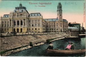 Nagyvárad, Oradea; Új városház, csónakázók. Schönfeld Samuel kiadása / new town hall, boat trip