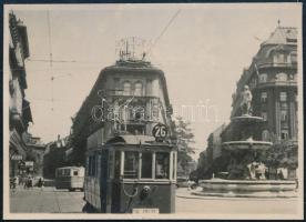 cca 1940 Budapest, Kálvin tér, 26-os villamos, fotó, 4×5,5 cm