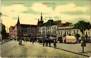 Kolozsvár, Cluj; Széchenyi tér, piac / market square (kopott sarkak / worn corners)