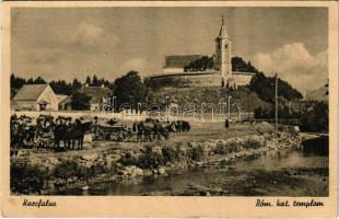 Karcfalva, Csíkkarcfalva, Carta; Római katolikus templom. Bara Ágoston kiadása / Catholic church