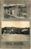 1913 Oravica, Oravicza, Oravita; Gőzmalom tér, Lövészkert és a Zárdavilla. Weisz Félix kiadása / square, shooting alley, villa (EK)