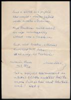 1962 Tüskevár, Mécs László (1895-1978) premontrei szerzetes, költő versének eredeti kézirata, két ké...
