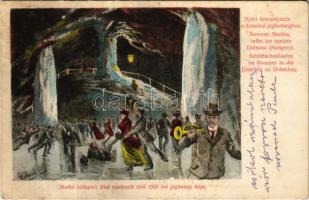 1906 Dobsina, Dobschau; Markó hírlapíró által rendezett első 1903. évi jégünnep képe. Nyári korcsolyázás a dobsinai jégbarlangban / Summertime ice skating in the cave (fl)