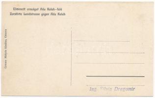 Ada Kaleh, Elmosott országút a város felé dunai árvíz idején. Grieser Mátyás kiadása / Zerstörte Lan...