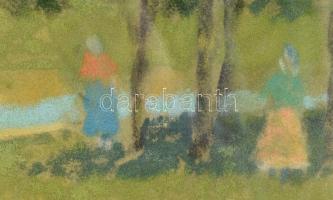 Poll Hugó (1867-1931): Vízparti társaság. Pasztell, papír, jelezve balra lent. Dekoratív, sarkaiban ...