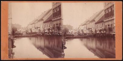 1876 Budapesti árvíz sztereo fotó Viziváros fő utca 18x9 cm