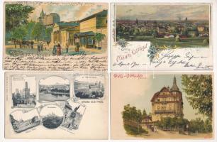 19 db RÉGI cseh város képeslap vegyes minőségben: pár századforduló előtti litho / 19 pre-1945 Czech town-view postcards in mixed quality: some pre-1900 lithos