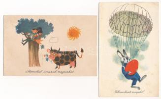 30 db MODERN magyar retro grafikai üdvözlő képeslap vegyes minőségben. Képzőművészeti Alap / 30 mode...