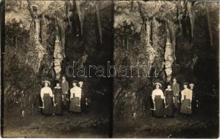 ~1910 Aggteleki-cseppkőbarlang, kirándulás, belső. sztereo fotó / stereo photo