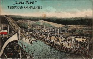 1910 Berlin, Luna Park, Terrassen am Halensee / amusement park, slide (EK)