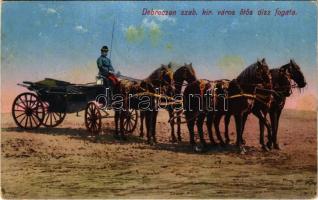 1911 Debrecen, Debreczen szab. kir. város ötös díszfogata, magyar folklór (gyűrődés / crease)