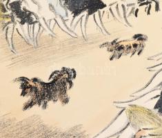 Vaszary János (1867-1939): Dunakorzó. Színezett litográfia, papír, jelzett, üvegezett fakeretben, 29...