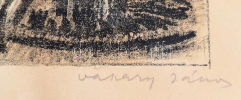 Vaszary János (1867-1939): Dunakorzó. Színezett litográfia, papír, jelzett, üvegezett fakeretben, 29...