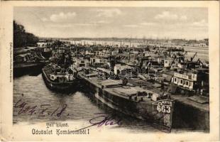 1904 Komárom, Komárno; Téli kikötő, MFTR 638, 663, 673 uszályok. Czike Dénes kiadása / winter port, barges (EB)