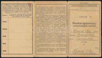 1941 Bodrogolaszi, Magyar Királyi Államvasutak fényképes munkásigazolvány munkáshetijegyek váltására