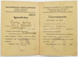 1945 Bp., Magyarországi Zsidók Szervezete vidéki osztály kétnyelvű igazolvány