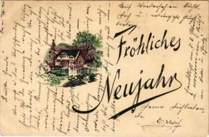 Frőhliches Neujahr / New Year greeting card. Emb.