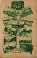 1921 Hévíz, Lótuszvirág, György és Rákóczi házak, Sorg szálloda, fürdő, Női osztály, Hetesház és erdő részlet, Posta és távirda, automobil, Tulipán nyaraló, Nagyvendéglő, Petőfi ház. Nádai Ignác kiadása. Art Nouveau (EK)