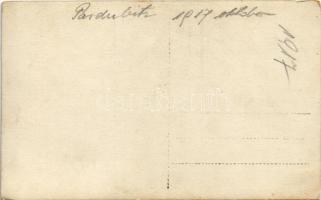 1917 Pardubice, Pardubitz; Osztrák-magyar katonák és nővérek a hadikórház mellett / WWI Austro-Hunga...