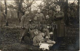 1918 Osztrák-magyar katonák csoportja kutyával / WWI Austro-Hungarian K.u.K. military, group of soldiers with dog. photo (EK)