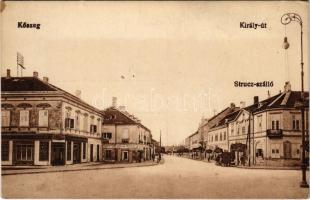 Kőszeg, Király út, Strucz szálloda, Kopfstein Mór és Bernát üzlete, Takarékpénztár. Róth Jenő kiadása (EK)