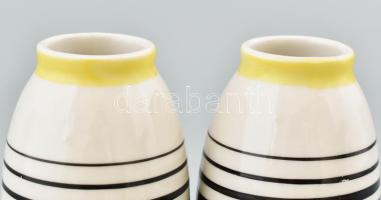 Zsolnay Nádor Judit retró váza 2db, kézzel festett porcelán, jelzett, kopásnyomokkal, m: 12 cm