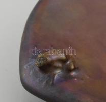 Zsolnay lila eozin mázas, figurális tálka, liba békával, békán csorba, mázhibákkal, jelzett, 1910-14...