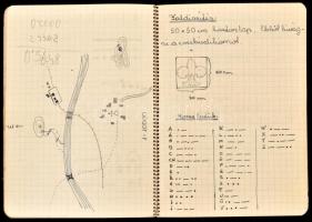 cca 1940 Hungária cserkészcsapathoz tartozó cserkész napló intarziás fa borítással kézzel írt, rajzo...