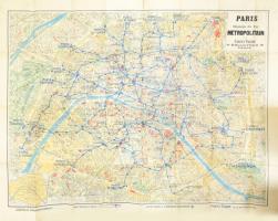 cca 1920 Párizs metrótérkép 130x112 cm Ragasztással megerősítve / Paris meto map