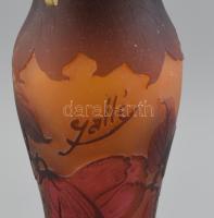 Gallé typ üveg lámpa. Réz szerelékekkel, porcelán foglalattal. 37 cm