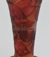 Gallé typ üveg lámpa. Réz szerelékekkel, porcelán foglalattal. 37 cm