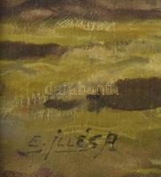 Edvi Illés Aladár (1870-1958): Faluvége. Olaj, vászon. Jelzett. Dekoratív, sérült fakeretben. 34x61 ...