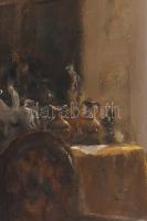 Péczely Antal (1891-1944): A műgyűjtő. Olaj, vászon, jelzett. Dekoratív, kissé sérült fakeretben, 50...