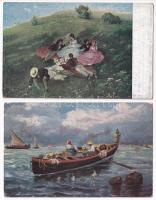 15 db RÉGI művész képeslap vegyes minőségben / 15 pre-1945 art postcards in mixed quality