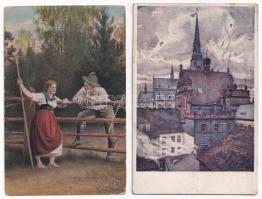 15 db RÉGI művész képeslap vegyes minőségben / 15 pre-1945 art postcards in mixed quality