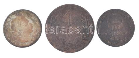 1869KB 10kr Ag Magyar Királyi Váltó Pénz + 1926. 1P Ag + Ausztria 1870. 10kr Ag Ferenc József T:F,VG patina