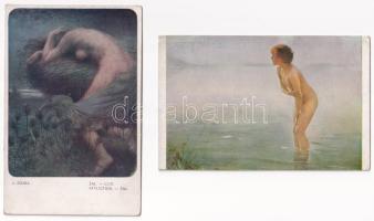 6 db régi erotikus művész képeslap vegyes minőségben / 6 pre-1945 erotic art postcards in mixed qual...