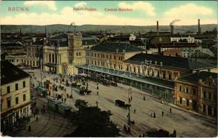 1909 Brno, Brünn; Bahnhofsplatz / railway station, trams (EK)