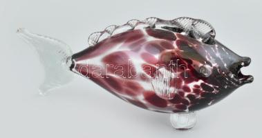 Muránói üveg hal, kis gyártási hibával, h: 24,5 cm