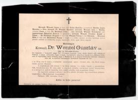 1891 Wenczel Gusztáv (1812-1891) jogtudós halotti értesítője szakadással