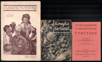 Vegyes kertészeti könyvtétel, 4 db: Illés Lajos: Gyümölcsvédelem, Kardos Árpád: Konyhakertészet, Gyümölcstermelési és gyümölcsfavédelmi útmutató. Összeáll.: Mahács Mátyás és Husz Béla, A fajtaborsó vetőmagtermesztése. Különféle kiadásokban. Nagyrészt papírkötésekben, változó állapotban.